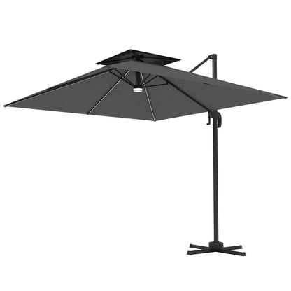 Outsunny 2.5m Cantilever Parasol with Solar Powered LED Lights, 360° Rotation, Tilt Adjustment, Crank Handle - Dark Grey | 84D - 347V00CG - Furniture, Lighting & Decor
