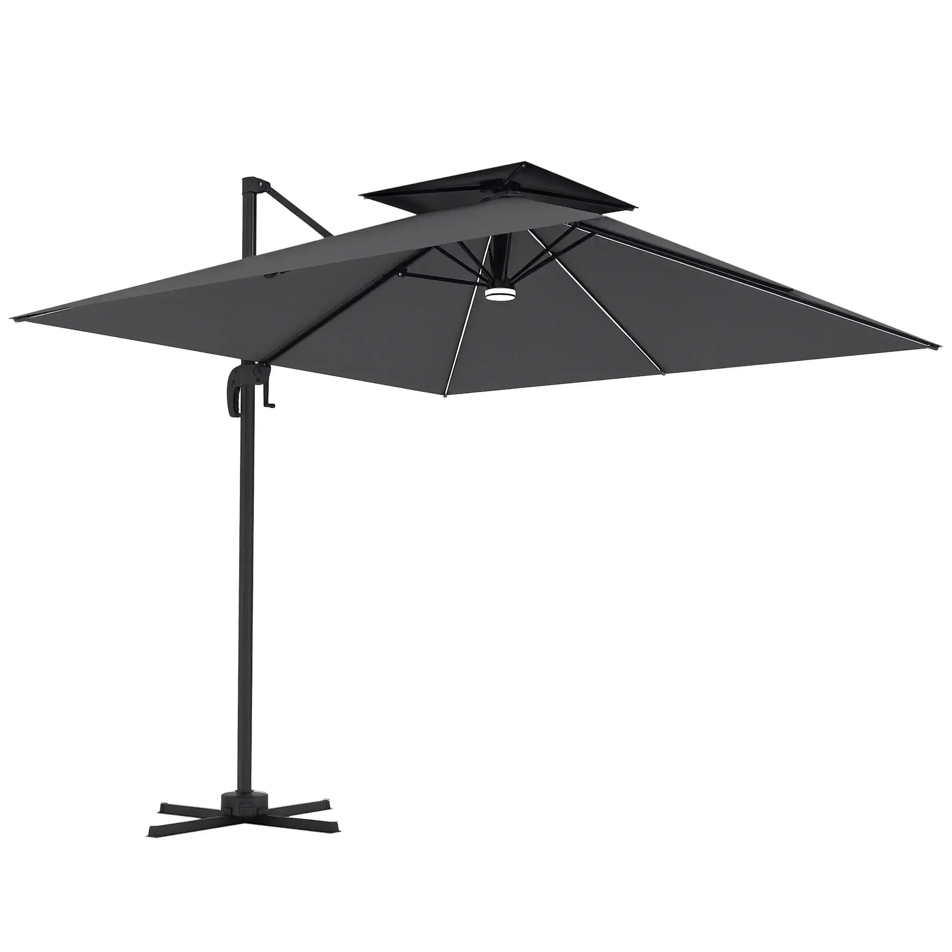 Outsunny 2.5m Cantilever Parasol with Solar Powered LED Lights, 360° Rotation, Tilt Adjustment, Crank Handle - Dark Grey | 84D - 347V00CG - Furniture, Lighting & Decor