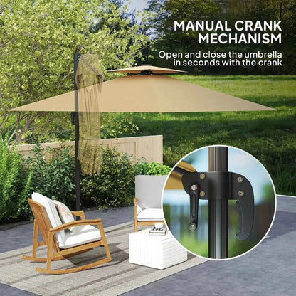 Outsunny 2.5m Powered Solar LED Cantilever Parasol - Khaki | 84D-347V00KK