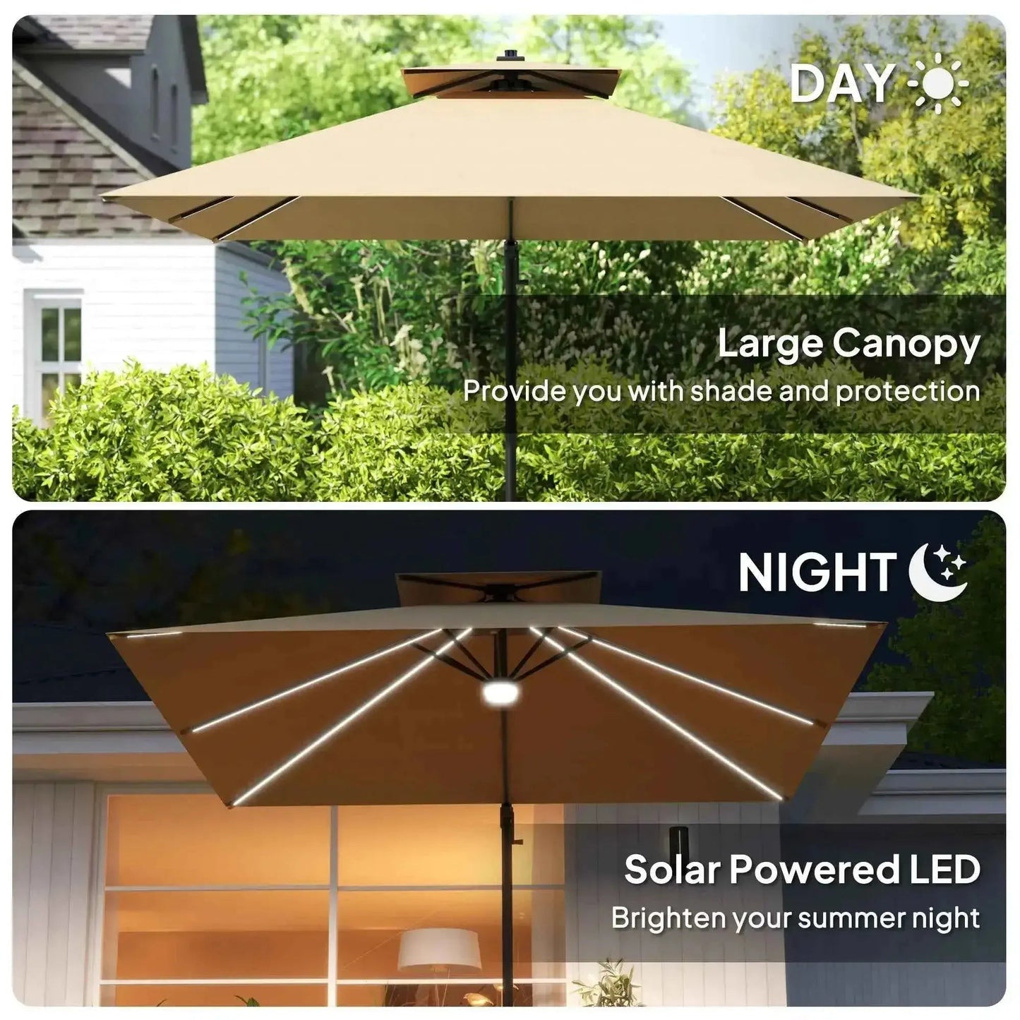 Outsunny 2.5m Powered Solar LED Cantilever Parasol - Khaki | 84D-347V00KK