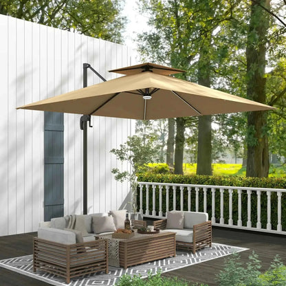 Outsunny 2.5m Powered Solar LED Cantilever Parasol - Khaki | 84D-347V00KK