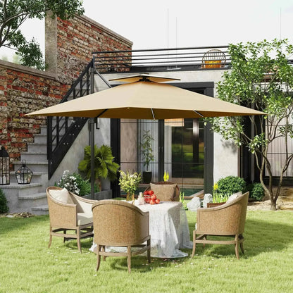 Outsunny 2.5m Powered Solar LED Cantilever Parasol - Khaki | 84D-347V00KK