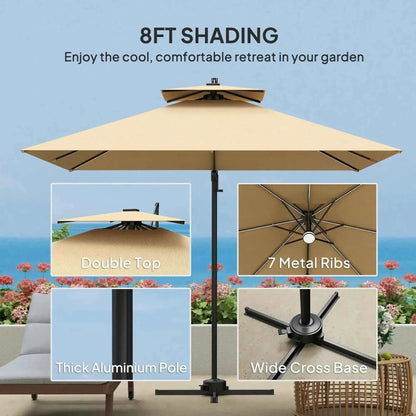 Outsunny 2.5m Powered Solar LED Cantilever Parasol - Khaki | 84D-347V00KK