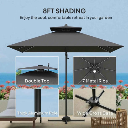 Outsunny 2.5m Solar LED Cantilever Parasol - Dark Grey | 84D-347V00CG