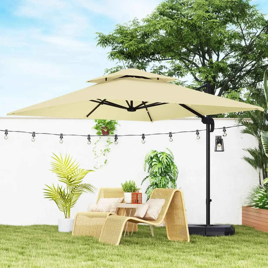 Outsunny 2.7m Parasol with Base & Cover - Khaki | 84D-073V00KK