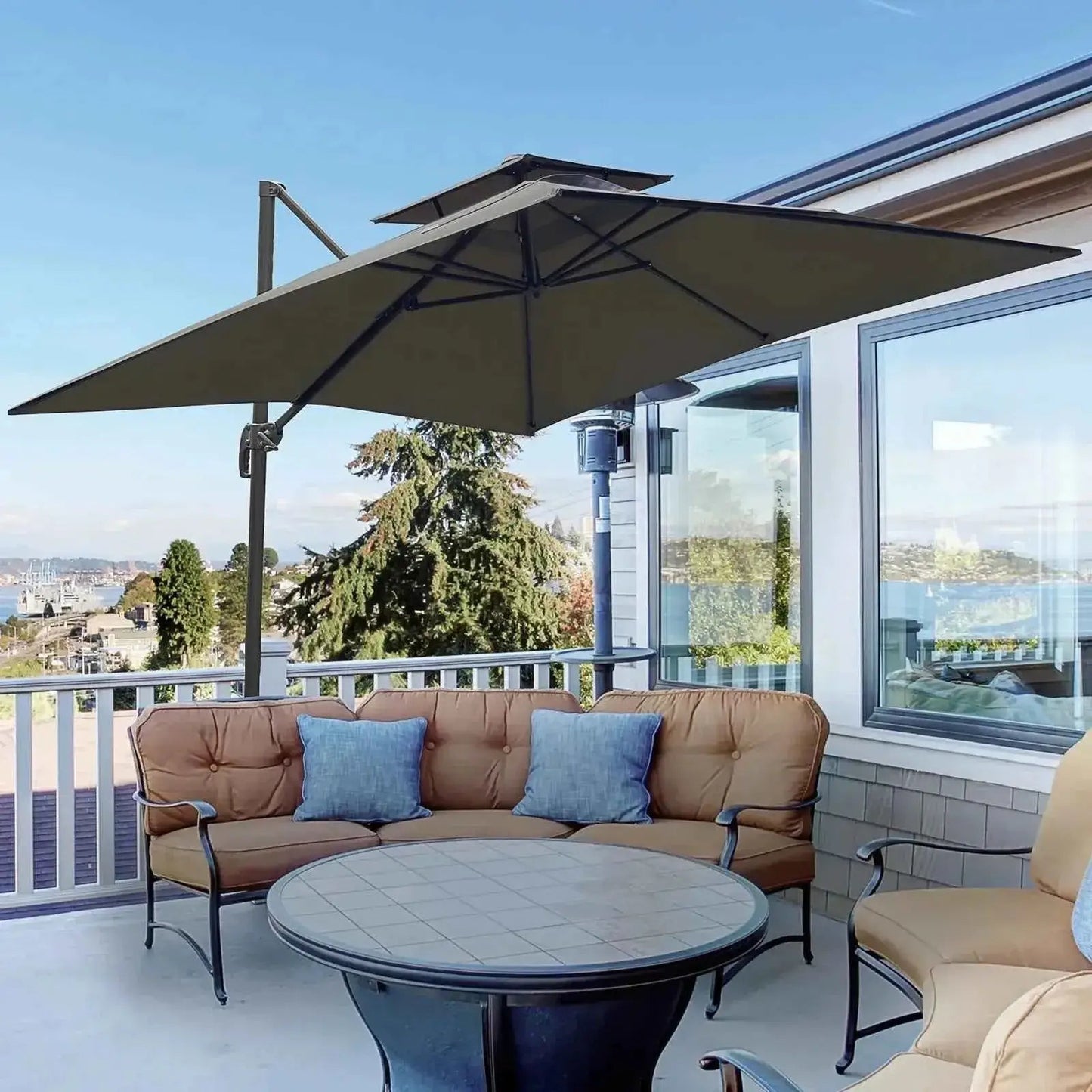 Outsunny 2.7m Parasol with Base & Cover - Dark Grey | 84D-073CG