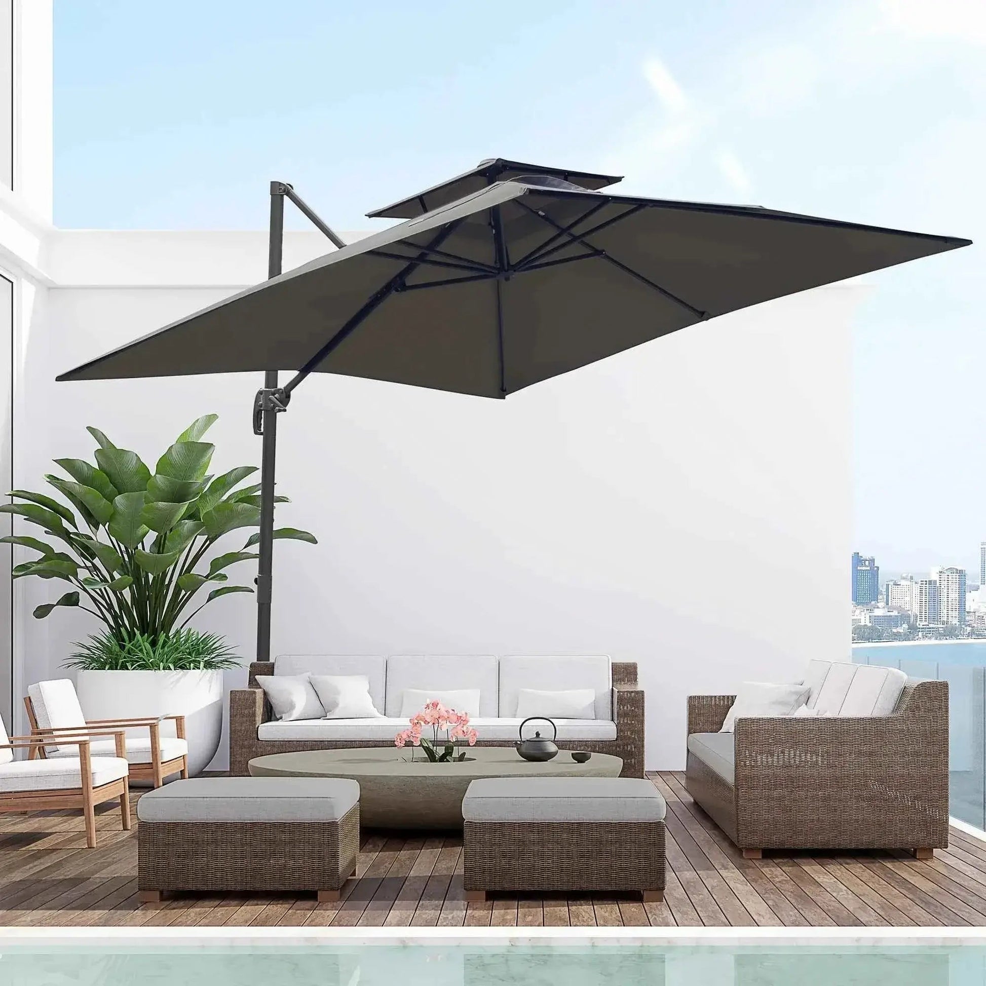 Outsunny 2.7m Parasol with Base & Cover - Dark Grey | 84D-073CG