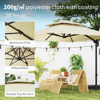 Outsunny 2.7m Parasol with Base & Cover - Khaki | 84D-073V00KK