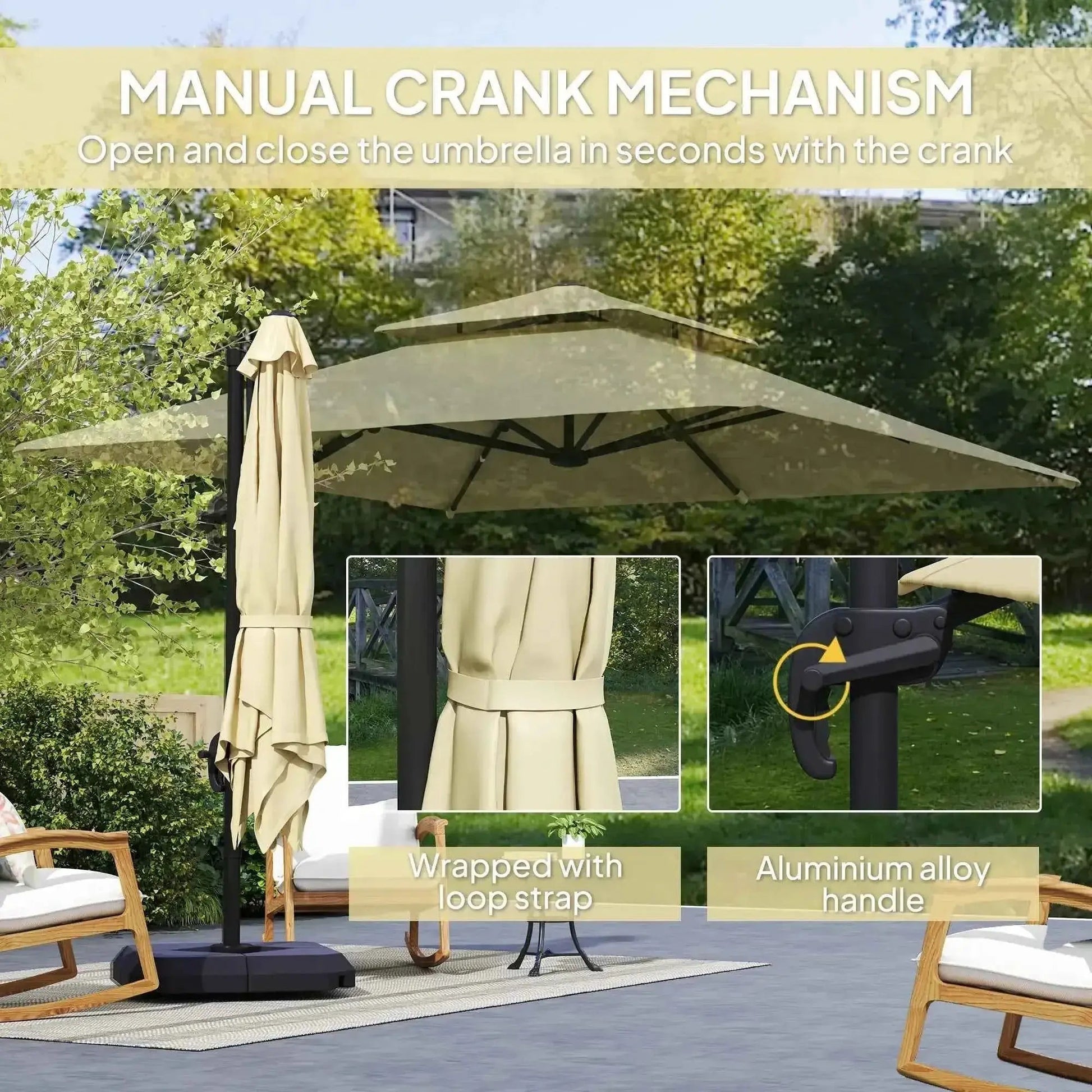 Outsunny 2.7m Parasol with Base & Cover - Khaki | 84D-073V00KK