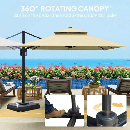 Outsunny 2.7m Parasol with Base & Cover - Khaki | 84D-073V00KK