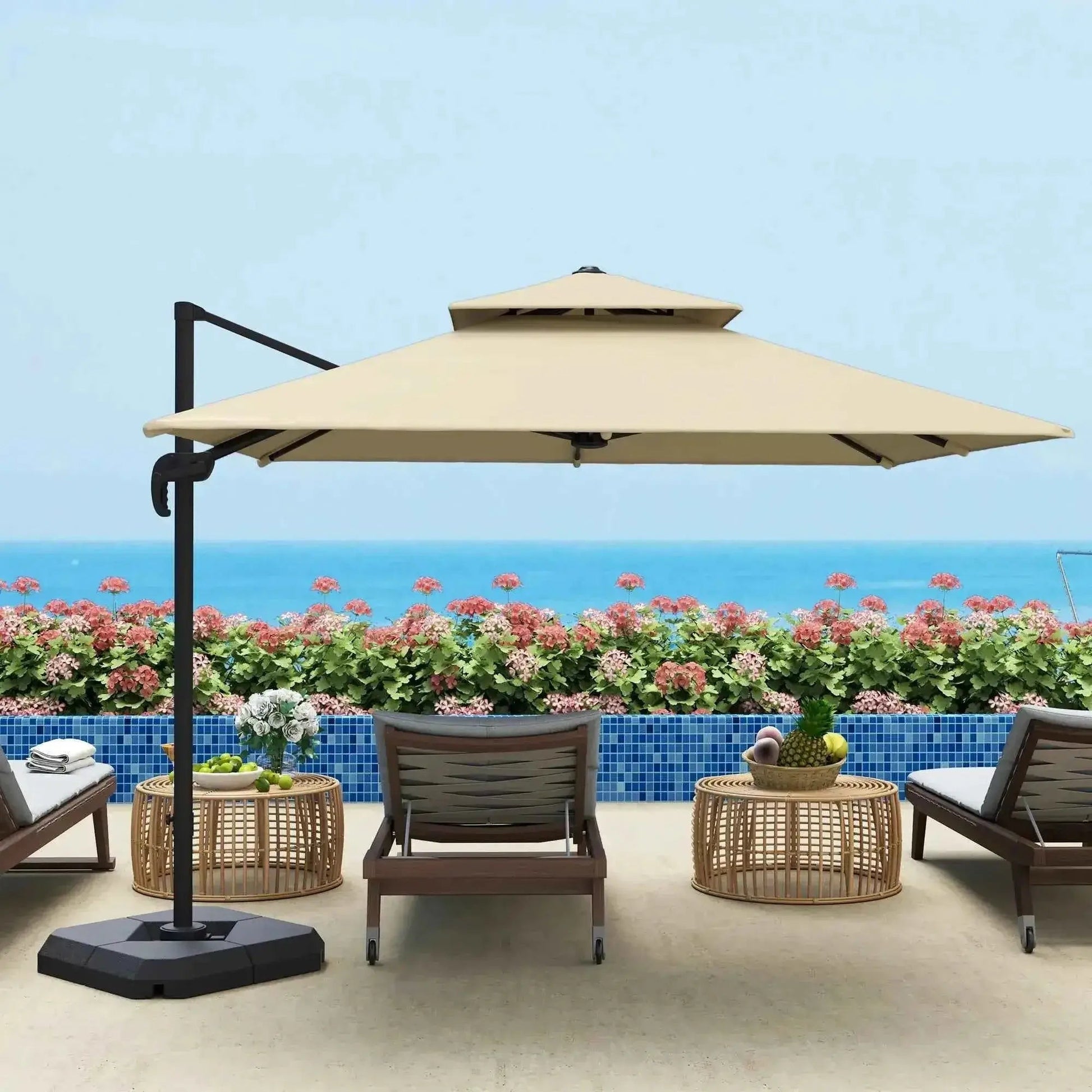 Outsunny 2.7m Parasol with Base & Cover - Khaki | 84D-073V00KK