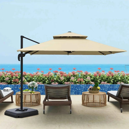 Outsunny 2.7m Parasol with Base & Cover - Khaki | 84D-073V00KK