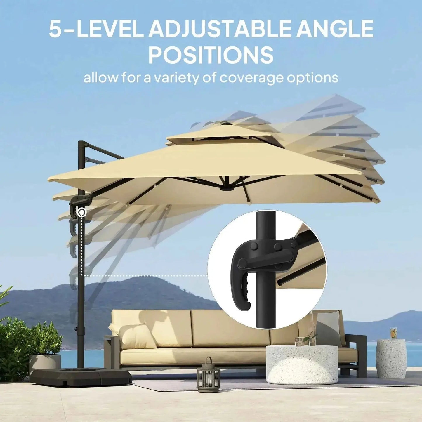 Outsunny 2.7m Parasol with Base & Cover - Khaki | 84D-073V00KK