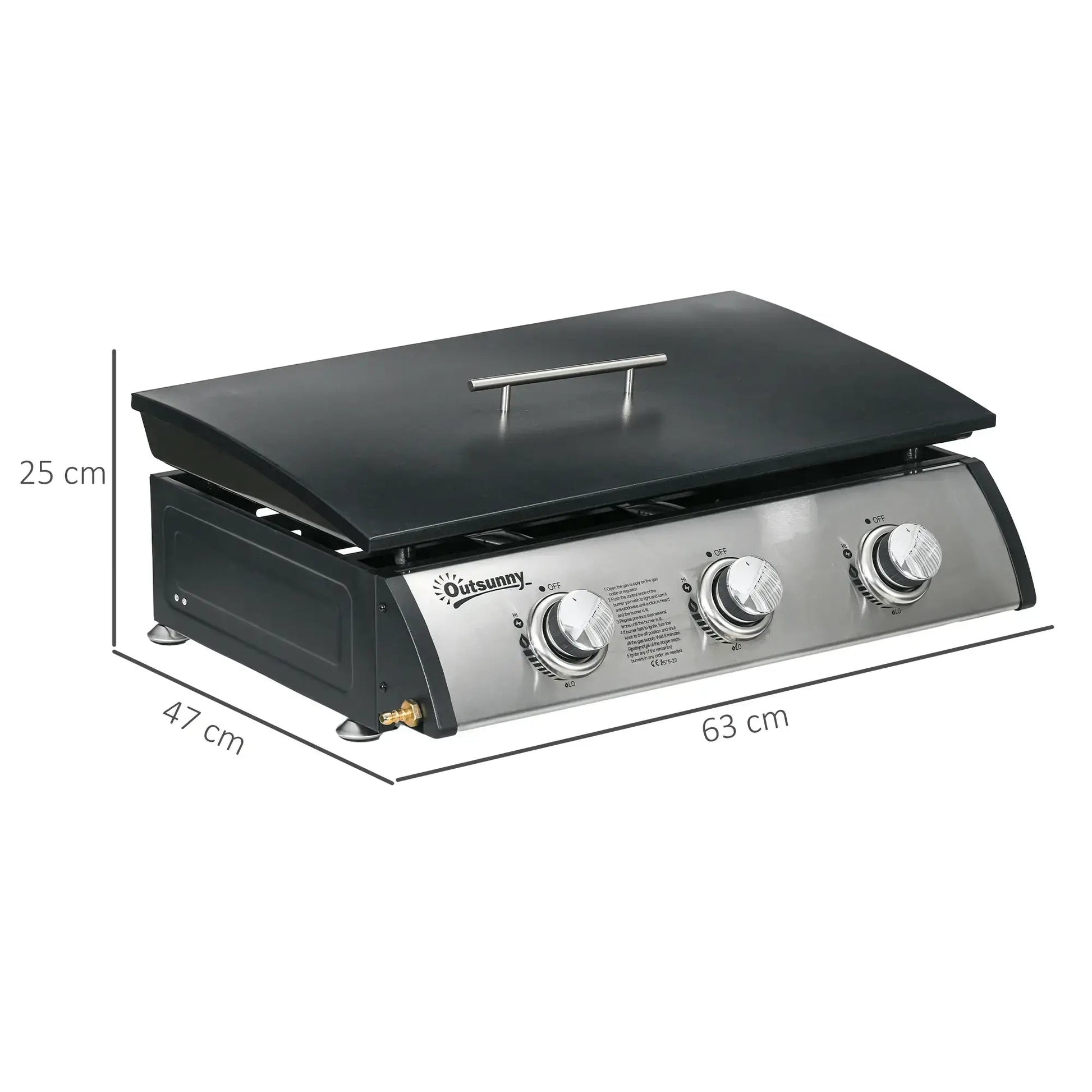 Outsunny 3 Burner Gas Plancha BBQ Grill with Lid, Black 846 - 128V70BK - Garden & Outdoor