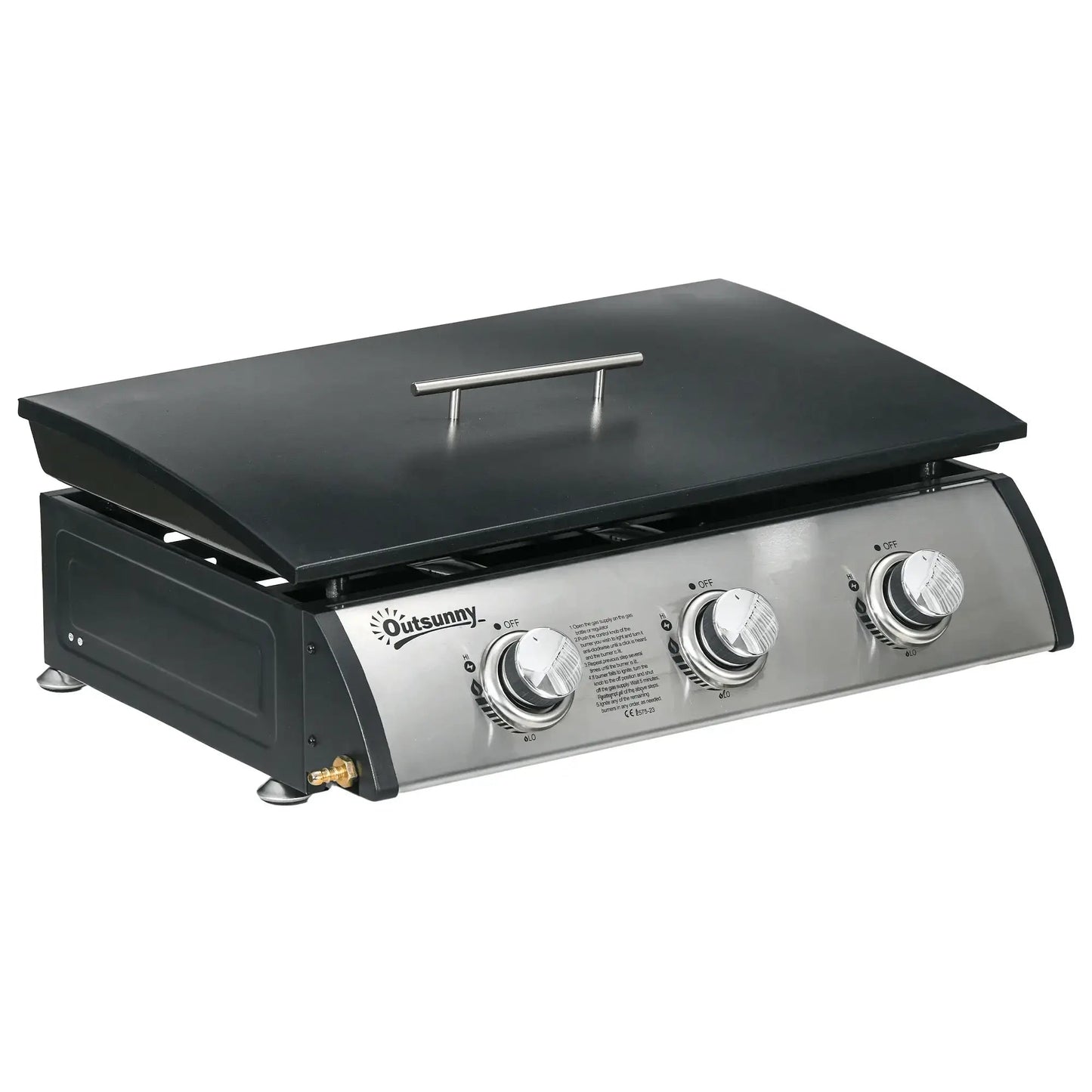 Outsunny 3 Burner Gas Plancha BBQ Grill with Lid, Black 846 - 128V70BK - Garden & Outdoor