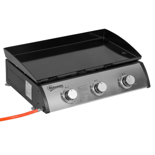 Outsunny 3-Burner Gas Plancha Grill with Non-Stick Griddle | 846-108V71SR