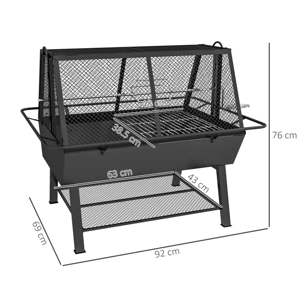Outsunny 3 - in - 1 Barbecue Grill, Rotisserie Roaster and Fire Pit, with Cover 846 - 131V00BK - Garden & Outdoor