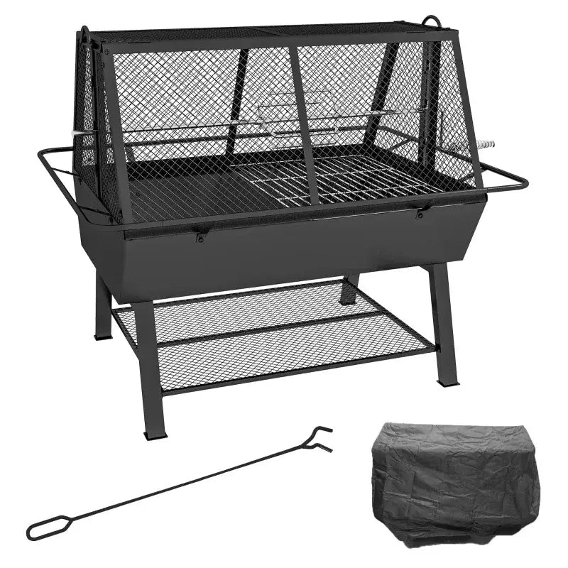 Outsunny 3 - in - 1 Barbecue Grill, Rotisserie Roaster and Fire Pit, with Cover 846 - 131V00BK - Garden & Outdoor