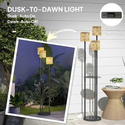 Outsunny 3-Light Solar Rattan Floor Lamp with Shelf, Auto On/Off, Yellow | 867-269V00YL