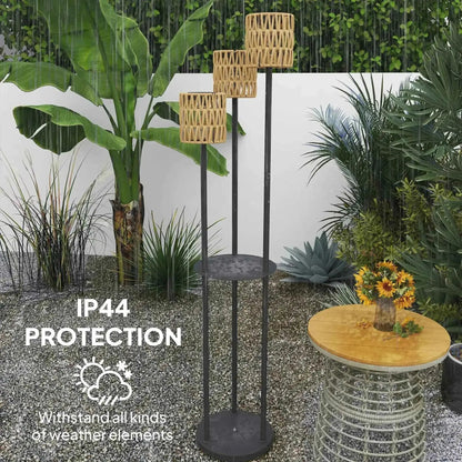 Outsunny 3-Light Solar Rattan Floor Lamp with Shelf, Auto On/Off, Yellow | 867-269V00YL