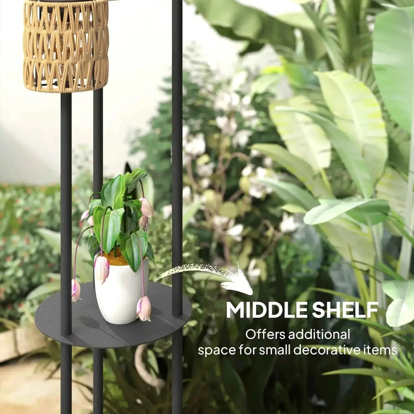 Outsunny 3-Light Solar Rattan Floor Lamp with Shelf, Auto On/Off, Yellow | 867-269V00YL