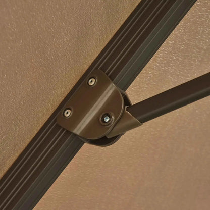 Brown metal bracket securing the khaki canopy to the frame of the outsunny 3 meter beach hanging umbrella parasol