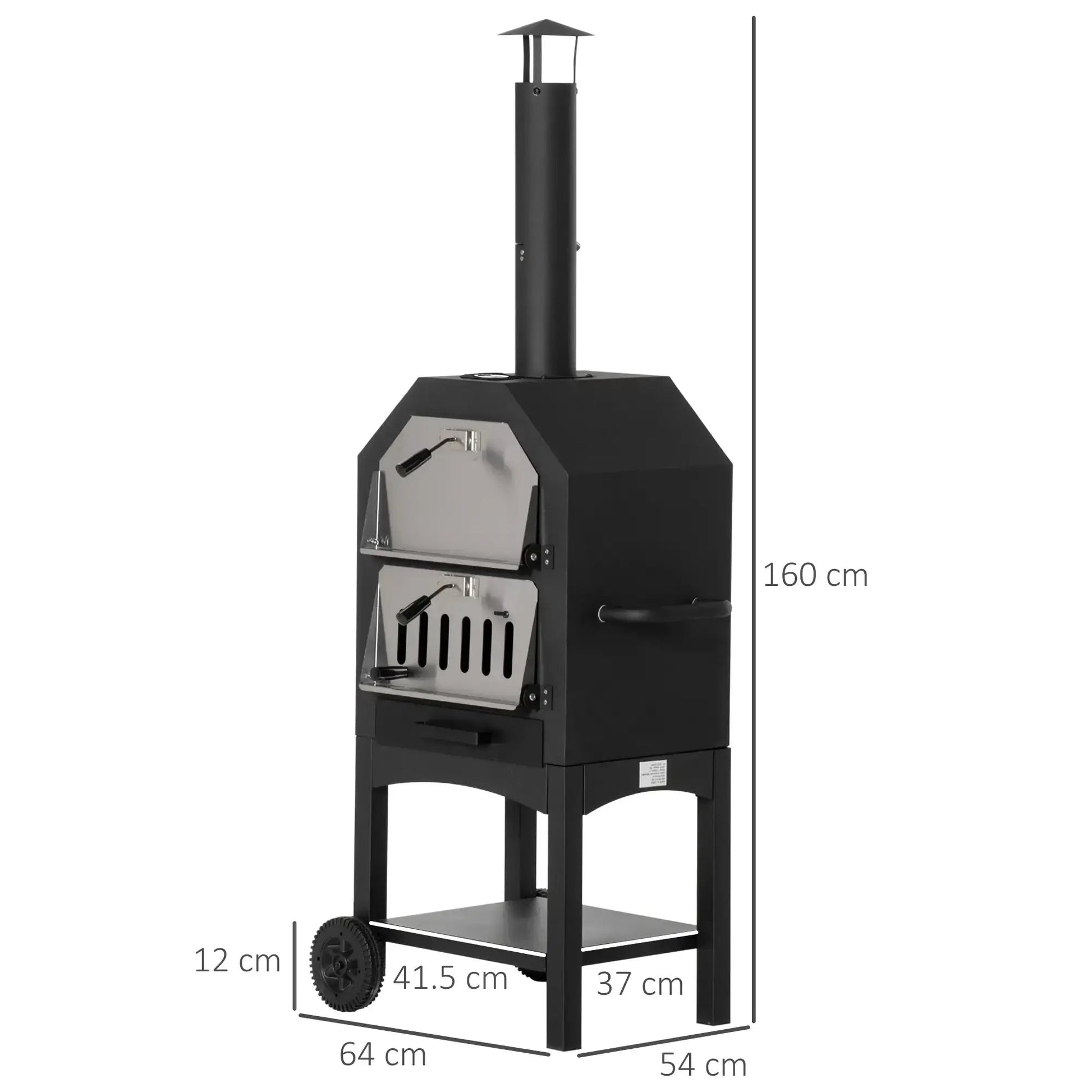 Outsunny Outdoor Garden Pizza Oven Charcoal BBQ Grill 3 - Tier Freestanding w/ Chimney, Mesh Shelf, Thermometer Handles, Wheels Garden Party Gathering Stainless Steel Cooker 846 - 051 - Garden & Outdoor