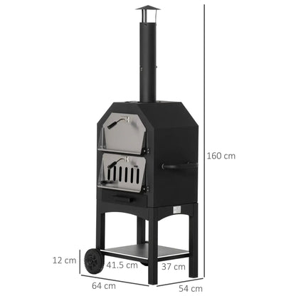 Outsunny Outdoor Garden Pizza Oven Charcoal BBQ Grill 3 - Tier Freestanding w/ Chimney, Mesh Shelf, Thermometer Handles, Wheels Garden Party Gathering Stainless Steel Cooker 846 - 051 - Garden & Outdoor