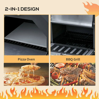 Outsunny Outdoor Garden Pizza Oven Charcoal BBQ Grill 3 - Tier Freestanding w/ Chimney, Mesh Shelf, Thermometer Handles, Wheels Garden Party Gathering Stainless Steel Cooker 846 - 051 - Garden & Outdoor