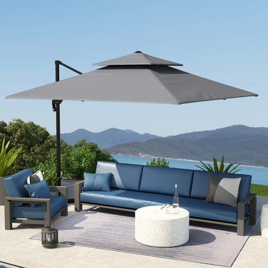 Outsunny 3 x 3 m Cantilever Parasol – Large Square Garden Umbrella with Aluminium Frame, Crank Tilt & 360° Rotation | 84D - 073V02LG - Furniture, Lighting & Decor