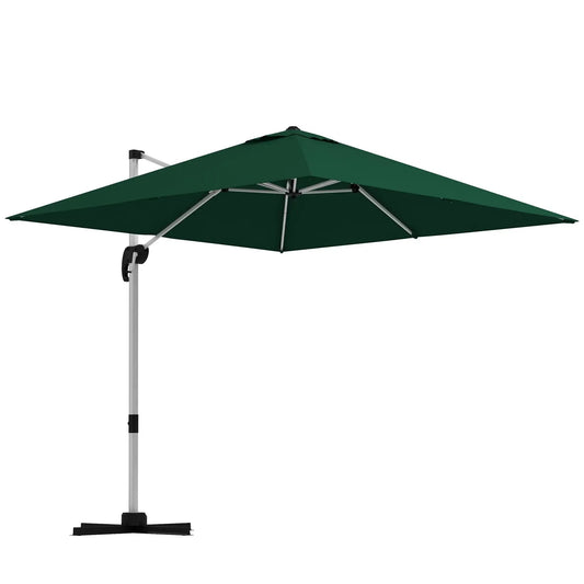 Outsunny 3 x 3(m) Cantilever Roma Parasol, Square Garden Umbrella with Cross Base, Crank Handle, Tilt, 360° Rotation and Aluminium Frame - Green| 84D - 086V02DG - Furniture, Lighting & Decor