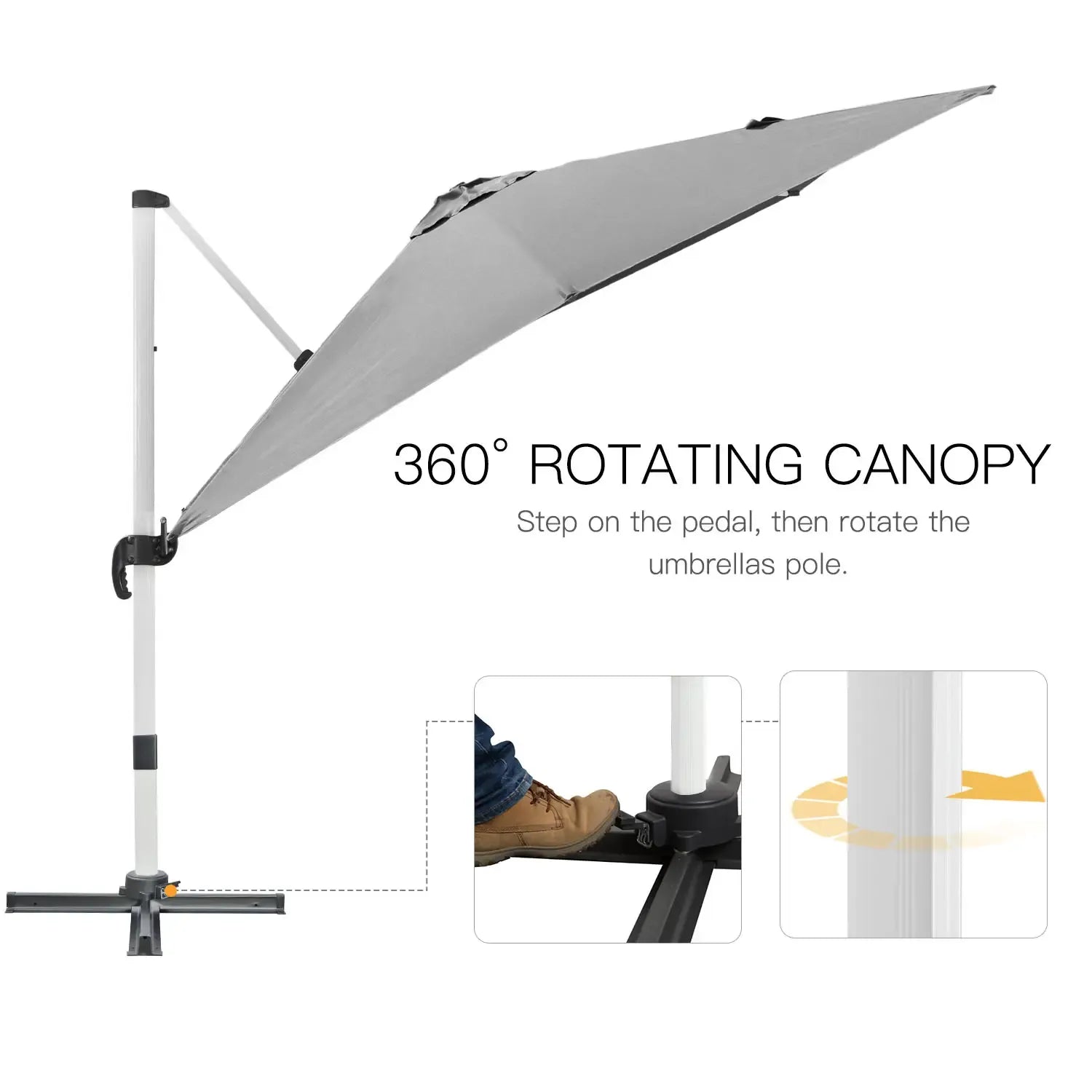 Outsunny 3 x 3(m) Cantilever Roma Parasol, Square Garden Umbrella with Cross Base, Crank Handle, Tilt, 360° Rotation and Aluminium Frame - Grey | 84D - 086V00GY - Furniture, Lighting & Decor