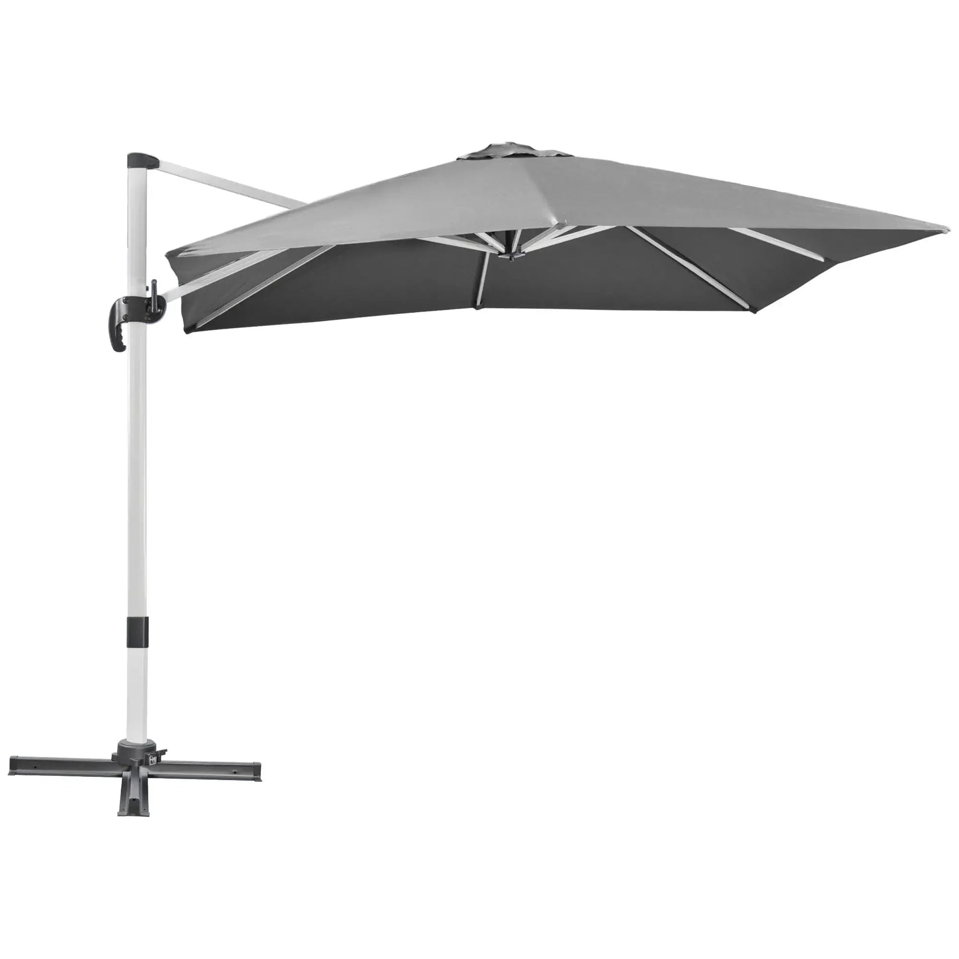 Outsunny 3 x 3(m) Cantilever Roma Parasol, Square Garden Umbrella with Cross Base, Crank Handle, Tilt, 360° Rotation and Aluminium Frame - Grey | 84D - 086V00GY - Furniture, Lighting & Decor
