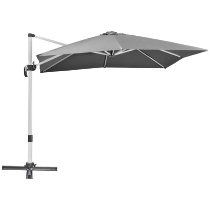 Outsunny 3 x 3(m) Cantilever Roma Parasol, Square Garden Umbrella with Cross Base, Crank Handle, Tilt, 360° Rotation and Aluminium Frame - Grey | 84D - 086V00GY - Furniture, Lighting & Decor