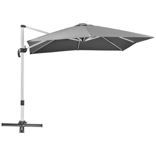 Outsunny 3 x 3(m) Cantilever Roma Parasol, Square Garden Umbrella with Cross Base, Crank Handle, Tilt, 360° Rotation and Aluminium Frame - Grey | 84D - 086V00GY - Furniture, Lighting & Decor