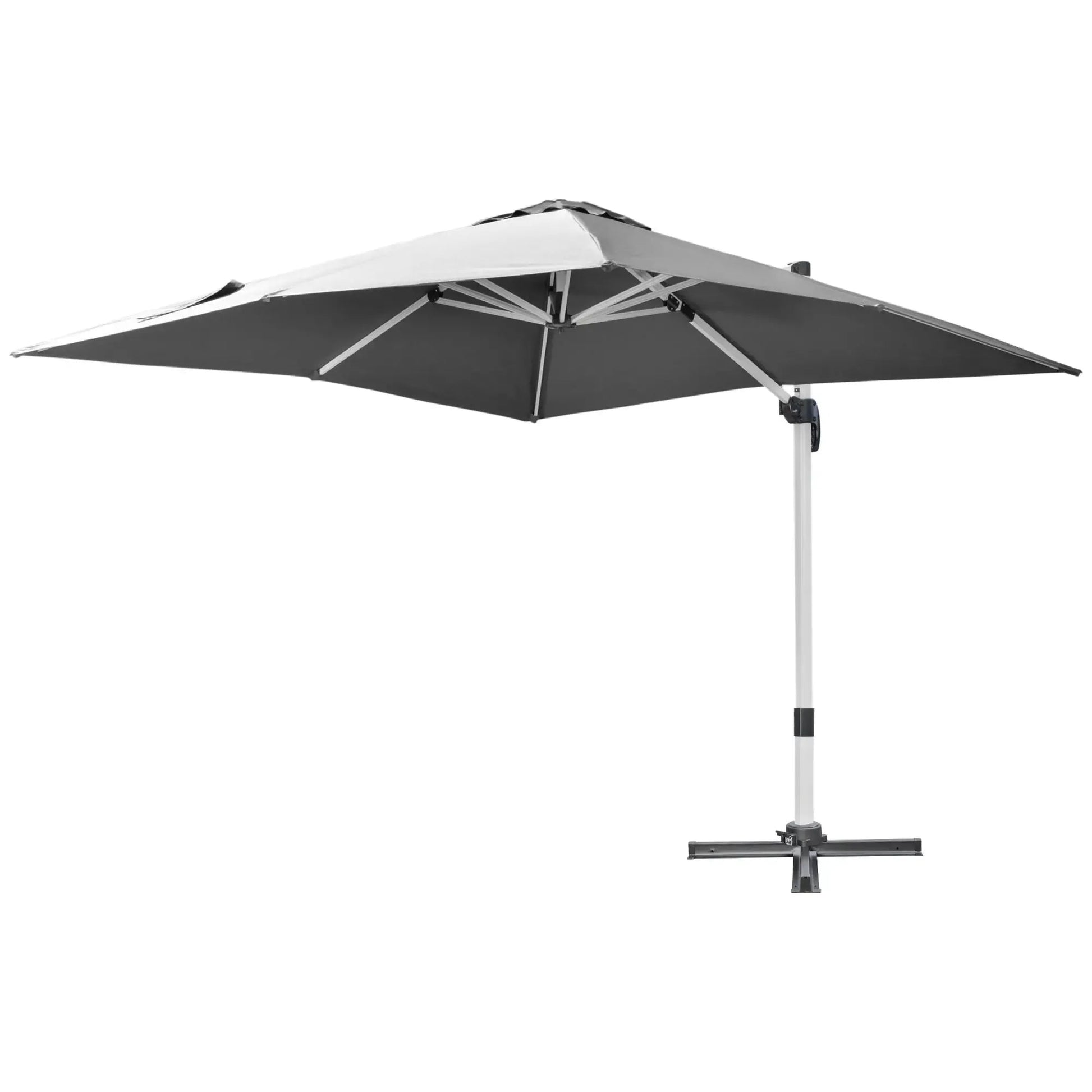 Outsunny 3 x 3(m) Cantilever Roma Parasol, Square Garden Umbrella with Cross Base, Crank Handle, Tilt, 360° Rotation and Aluminium Frame - Grey | 84D - 086V00GY - Furniture, Lighting & Decor