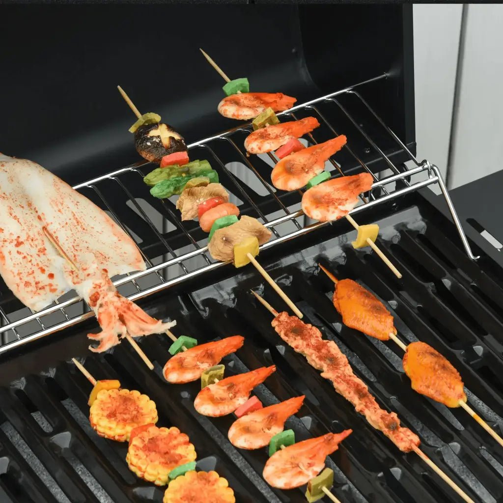 Outsunny 3+1 Burner Gas BBQ Grill, Outdoor Barbecue Trolley with Wheels, Warming Rack, Side Shelves, Cabinet, Thermometer for Garden, Party, Camping, 110L x 50W x 100Hcm, Black 846 - 064 - Garden & Outdoor
