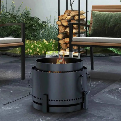 Black metal smokeless fire pit with circular design perforated sides and ash catcher by Outsunny