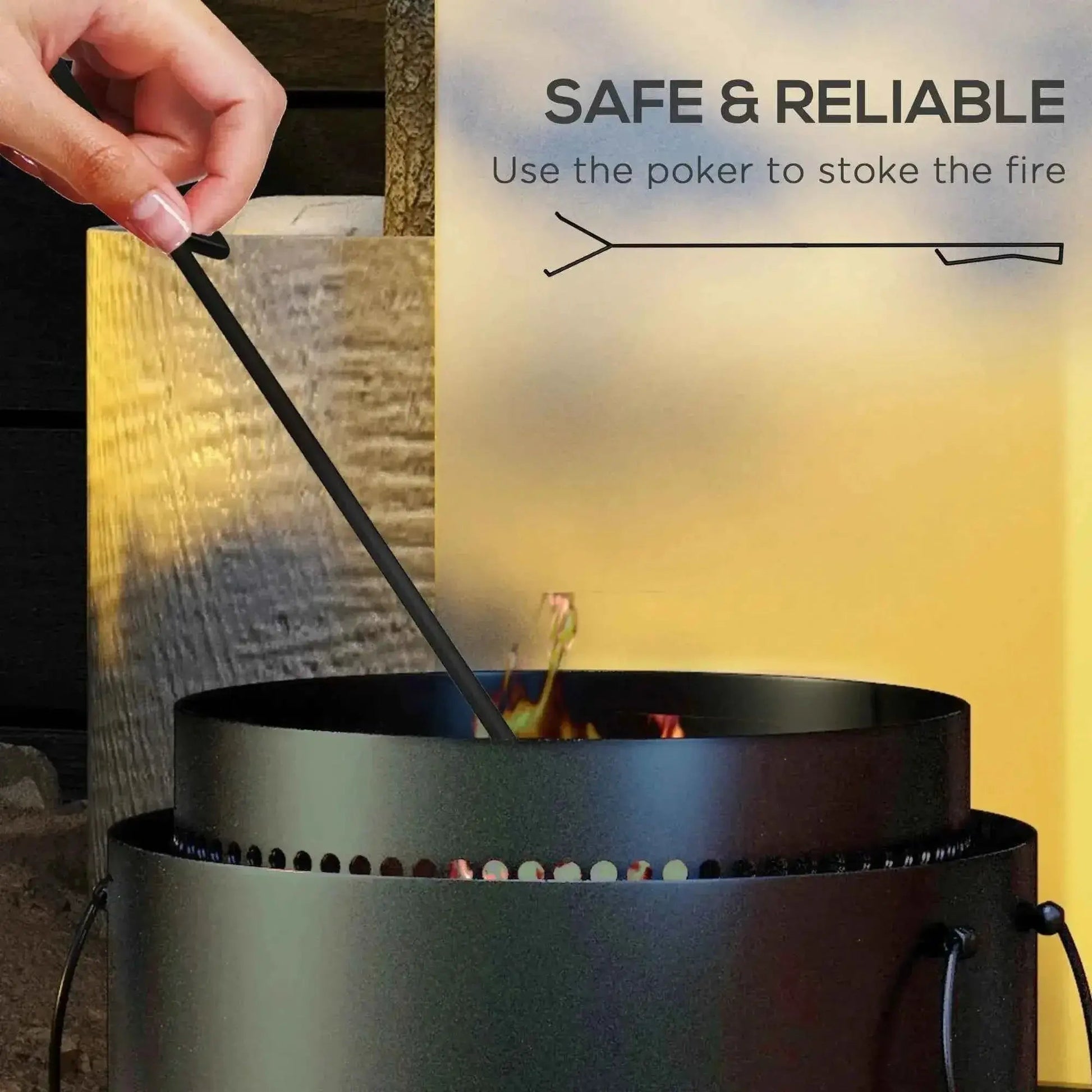 Outsunny 37cm Smokeless Fire Pit with Ash Catcher & Poker - Black | 842-326V00BK