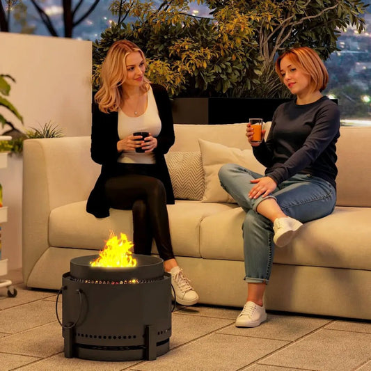 Outsunny 37cm Smokeless Fire Pit with Ash Catcher & Poker - Dark Grey | 842 - 326V00CG - Fire Pits, Fireplaces, Heating