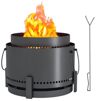 Outsunny 37cm Smokeless Fire Pit with Ash Catcher & Poker - Dark Grey | 842 - 326V00CG - Fire Pits, Fireplaces, Heating