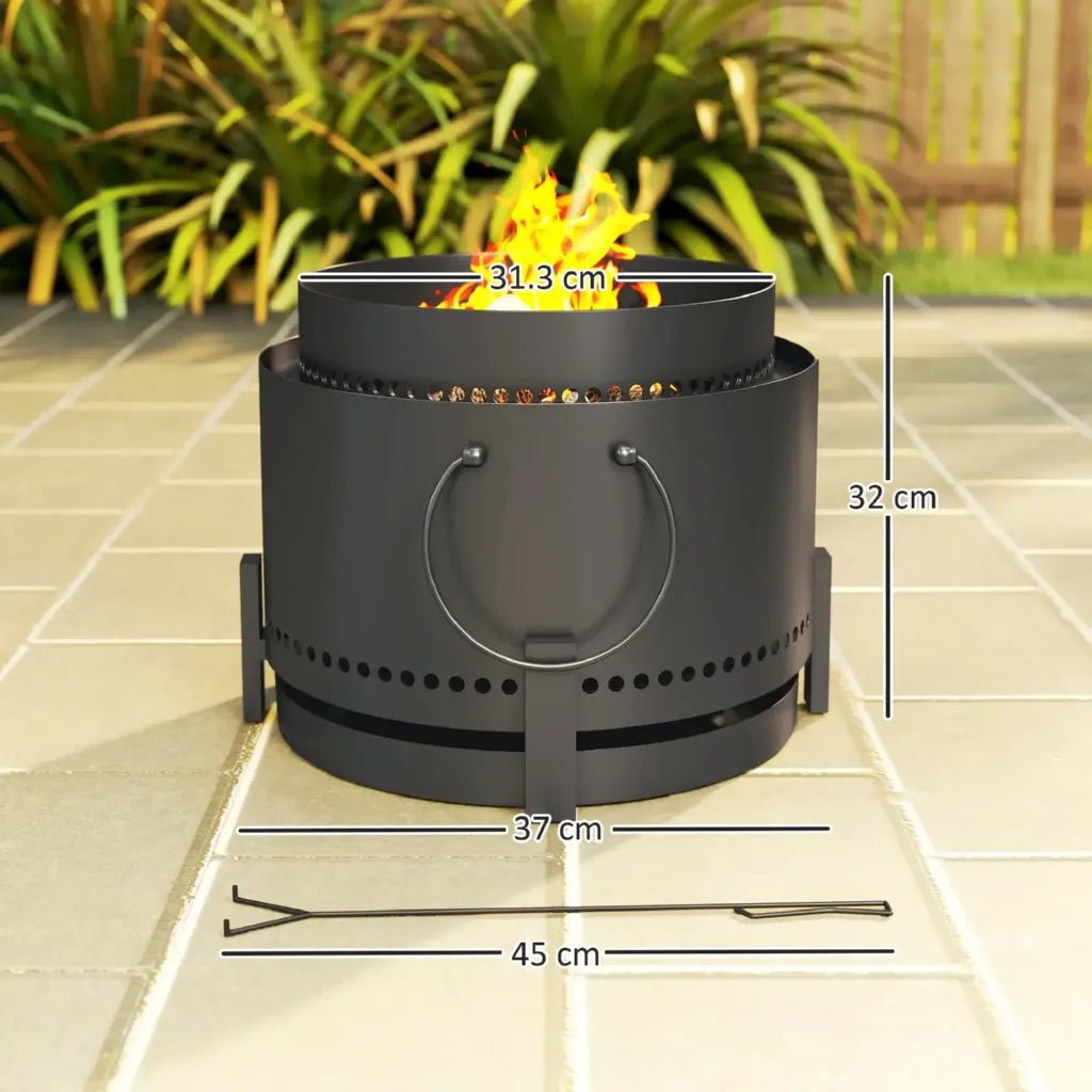 Outsunny 37cm Smokeless Fire Pit with Ash Catcher & Poker - Dark Grey | 842 - 326V00CG - Fire Pits, Fireplaces, Heating