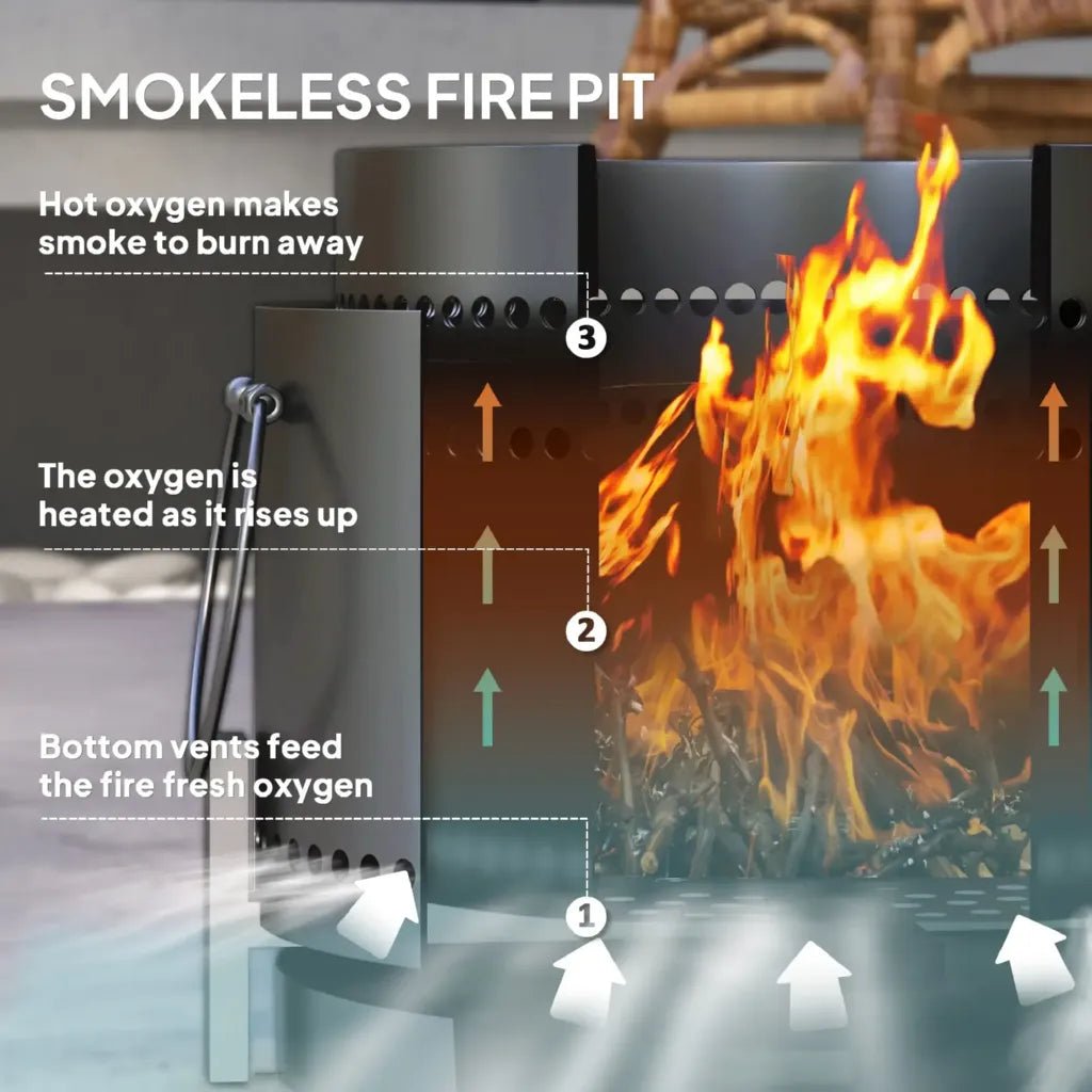 Outsunny 37cm Smokeless Fire Pit with Ash Catcher & Poker - Dark Grey | 842 - 326V00CG - Fire Pits, Fireplaces, Heating