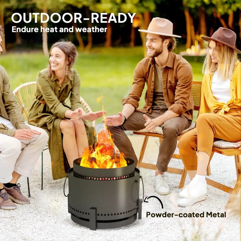 Outsunny 37cm Smokeless Fire Pit with Ash Catcher & Poker - Dark Grey | 842 - 326V00CG - Fire Pits, Fireplaces, Heating