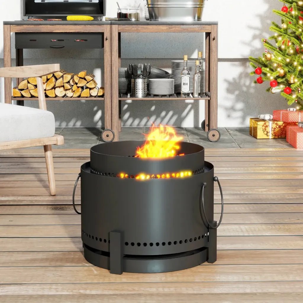 Outsunny 37cm Smokeless Fire Pit with Ash Catcher & Poker - Dark Grey | 842 - 326V00CG - Fire Pits, Fireplaces, Heating