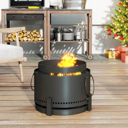 Outsunny 37cm Smokeless Fire Pit with Ash Catcher & Poker - Dark Grey | 842 - 326V00CG - Fire Pits, Fireplaces, Heating
