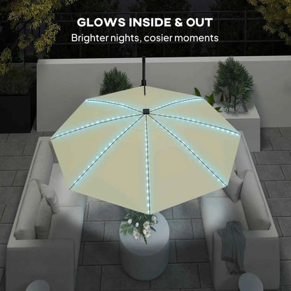 Outsunny 3m Solar LED Cantilever Parasol - Cream | 84D-434V00CW
