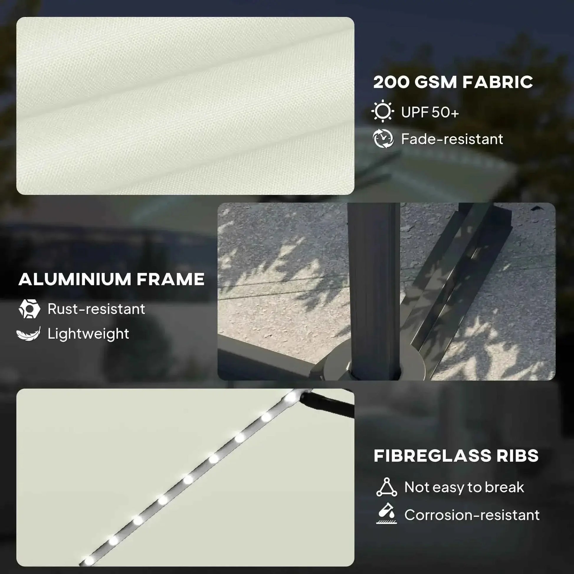 Outsunny 3m Solar LED Cantilever Parasol - Cream | 84D-434V00CW