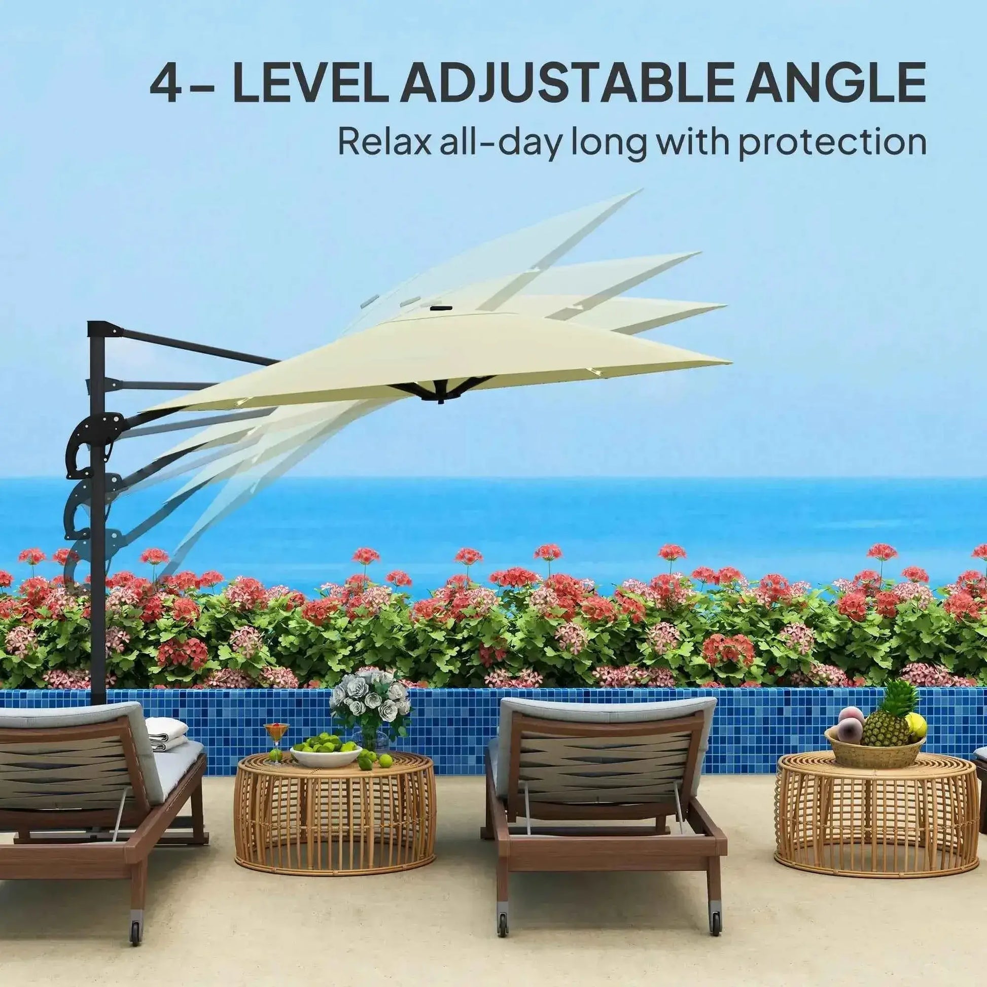Outsunny 3m Solar LED Cantilever Parasol - Cream | 84D-434V00CW