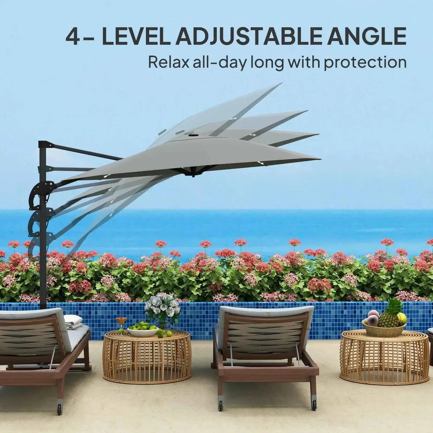 Outsunny 3m Solar LED Cantilever Parasol - Dark Grey | 84D-434V00CG